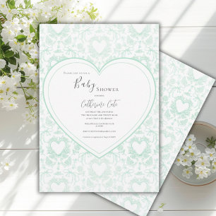 Convites Chá de Bebê Coração Caprichoso Floral Verde