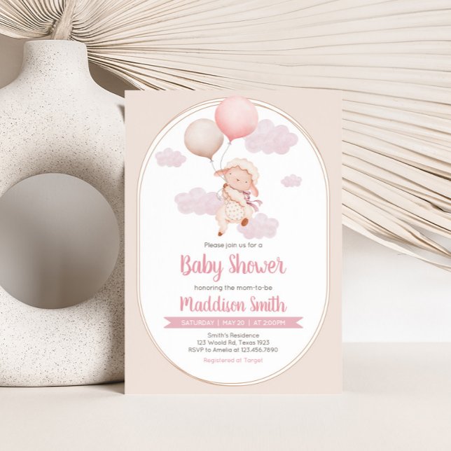 Convites Chá de Bebê Cordeirinho Rosa (Lamb Baby Shower Invitation)