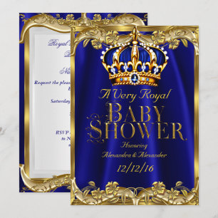Convites Chá de Bebê Coroa Azul Royal Dourado