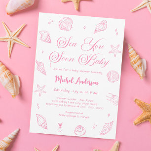 Convites Chá de Bebê Costeiro Você Me Vê Em Breve Rosa