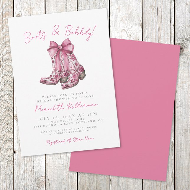 Convites Chá de Bebê Country com Laço Rosa (Pink Bow Country Bridal Shower Invitation)