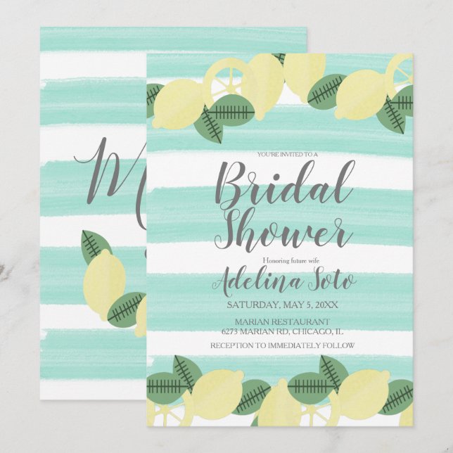 Convites Chá de Bebê Country Lemon Boho Aquarela Listra (Frente/Verso)