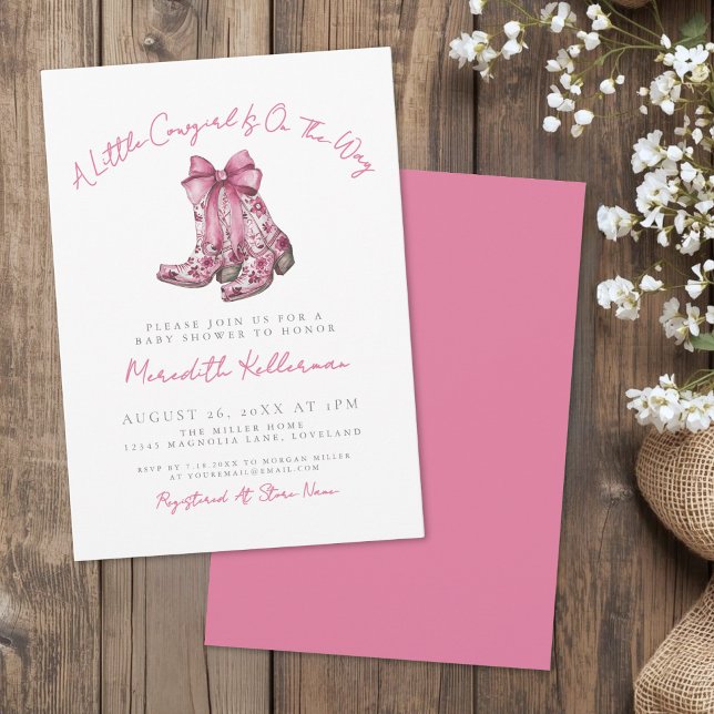 Convites Chá de Bebê Country Rosa Bege (Country Pink Bow Baby Shower Invitation)