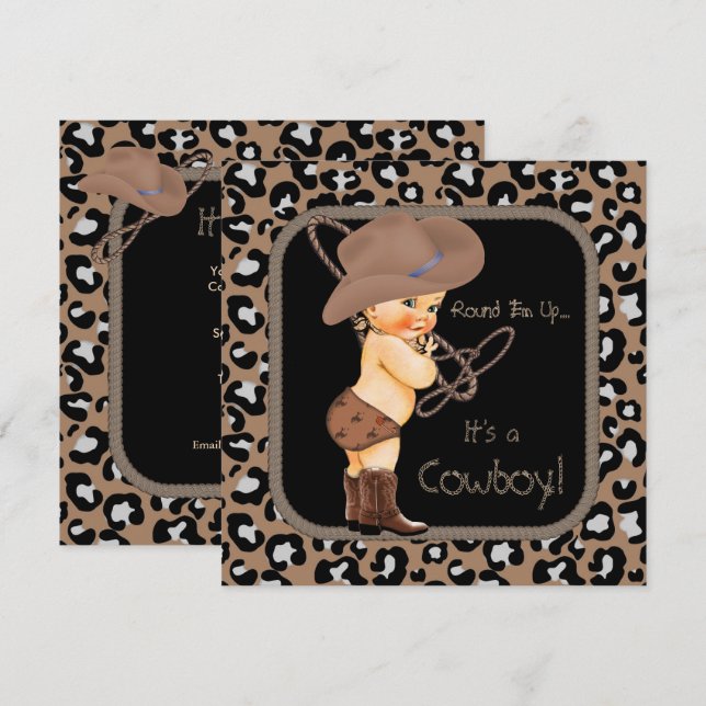 Convites Chá de Bebê Country Western Cowboy (Frente/Verso)