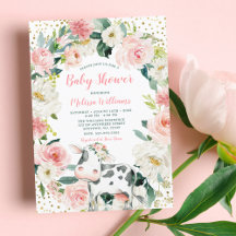 Chá de Bebê Cow Girl Floral Dourado Rosa