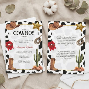 Convites Chá de Bebê Cowboy Bebê em Preto e Branco no Estil