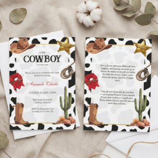 Convites Chá de Bebê Cowboy Bebê em Preto e Branco no Estil