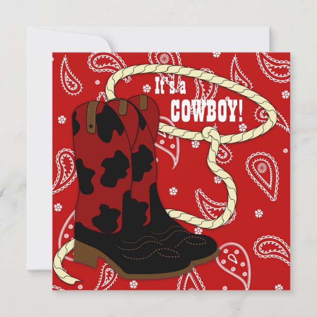Convites Chá de Bebê Cowboy com Bandana Vermelha (Frente)