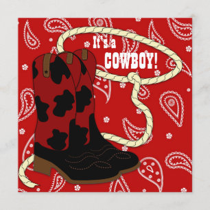 Convites Chá de Bebê Cowboy com Bandana Vermelha