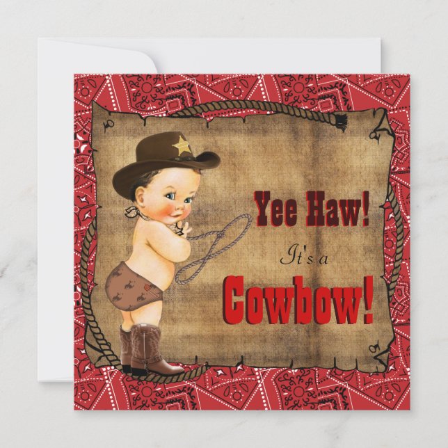 Convites Chá de Bebê Cowboy com Bandana Vermelha (Frente)