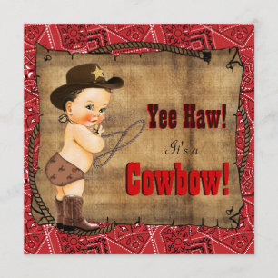 Convites Chá de Bebê Cowboy com Bandana Vermelha