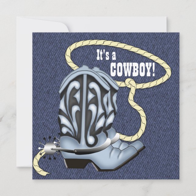 Convites Chá de Bebê Cowboy de Denim Azul (Frente)