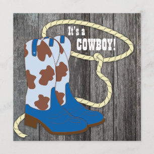 Convites Chá de Bebê Cowboy Madeira Azul Preto