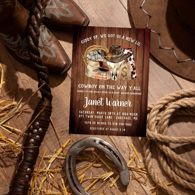 Convites Chá de Bebê Cowboy Rodeio Western Rústico (Criador carregado)