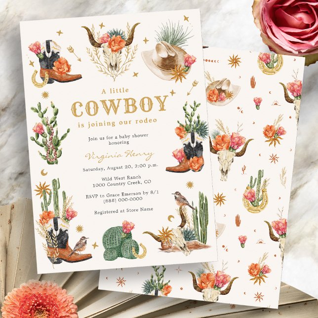 Convites Chá de Bebê Cowboy Selvagem do Oeste (Boho Cowboy Wild West Baby Shower Invitation by Painted Paperie
)