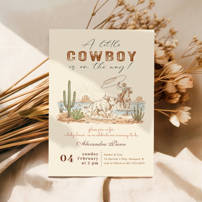 Convites Chá de Bebê Cowboy Vintage Rústico Rodeio (Criador carregado)