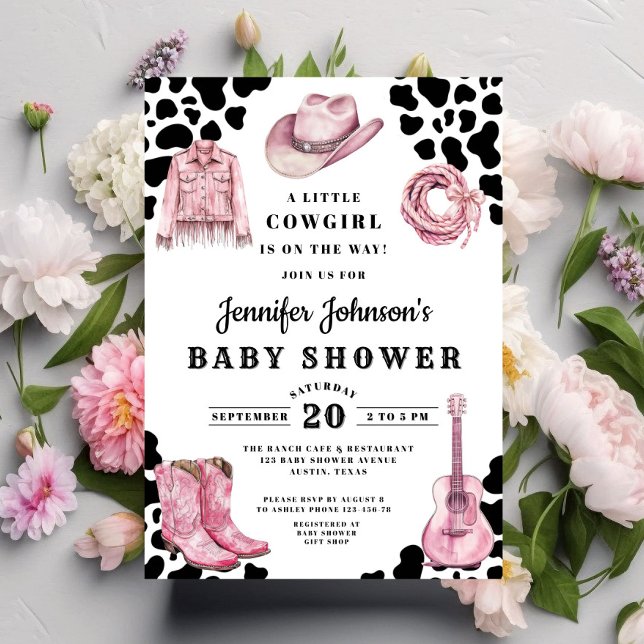 Convites Chá de Bebê Cowgirl Country Rosa (Pink Country Cowgirl Baby Shower Invitation)