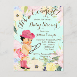 Convites Chá de Bebê Cowgirl Floral em Aquarela