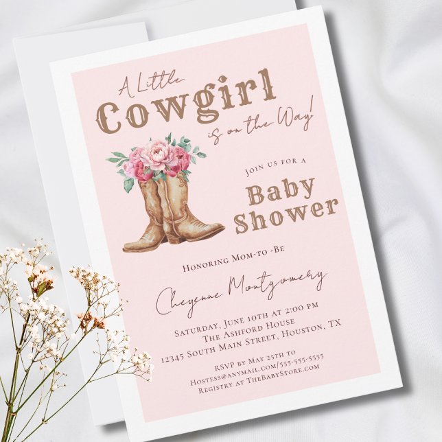 Convites Chá de Bebê Cowgirl Floral Rosa (Criador carregado)