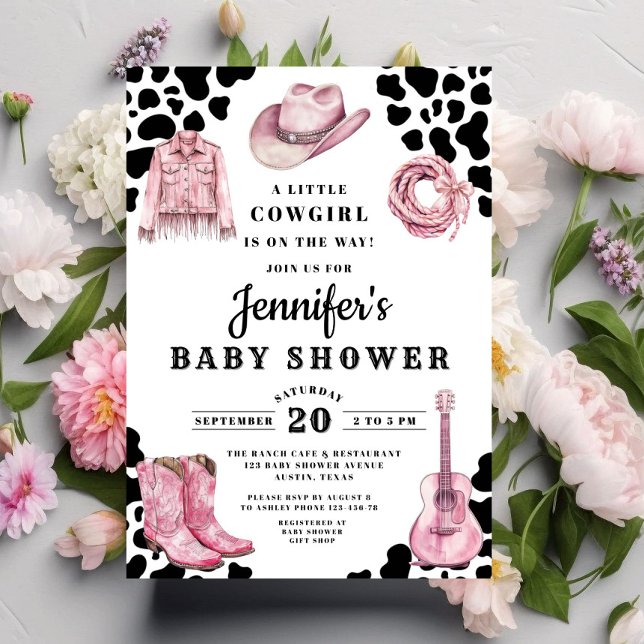 Convites Chá de Bebê Cowgirl Rosa Moderno (Modern Pink Cowgirl Baby Shower Invitation)