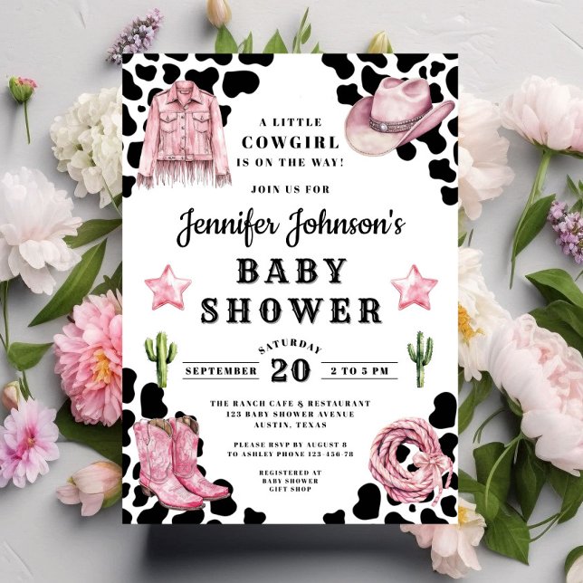 Convites Chá de Bebê Cowgirl Rosa Moderno (Modern Pink Cowgirl Baby Shower Invitation)
