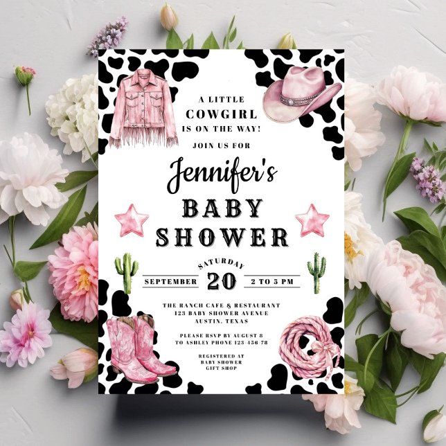Convites Chá de Bebê Cowgirl Rosa Ocidental (Western Pink Cowgirl Baby Shower Invitation)