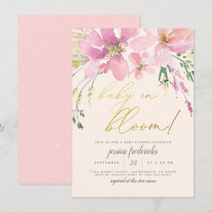 Convites Chá de Bebê Cream Blush Gold Baby em Flor
