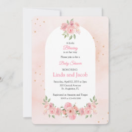 Convites Chá de Bebê Cristão Blush Floral com Cruz Dourada