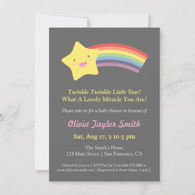 Convites Chá de Bebê Cute Twinkle Twinkle Little Star (Frente)