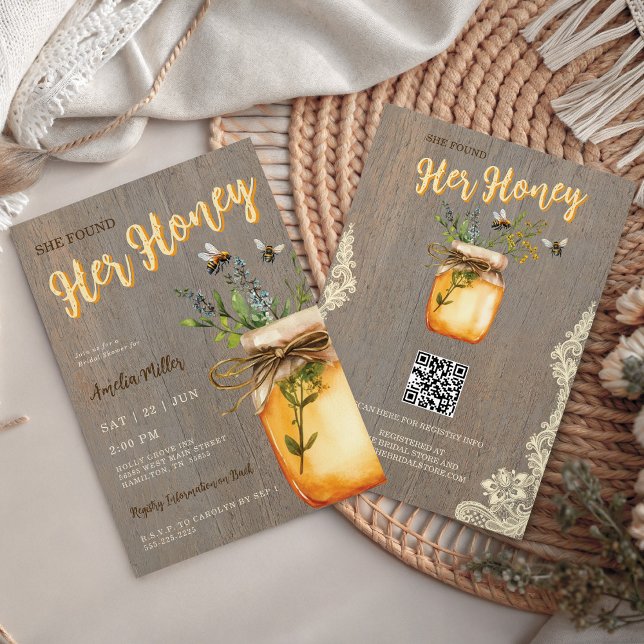 Convites Chá de Bebê da Abelha Rústica Ela Encontrou Seu Me (Rustic Bee She Found Her Honey Bridal Shower Invitation)