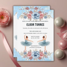 Chá de Bebê da Bailarina Floral em Aquarela Azul F