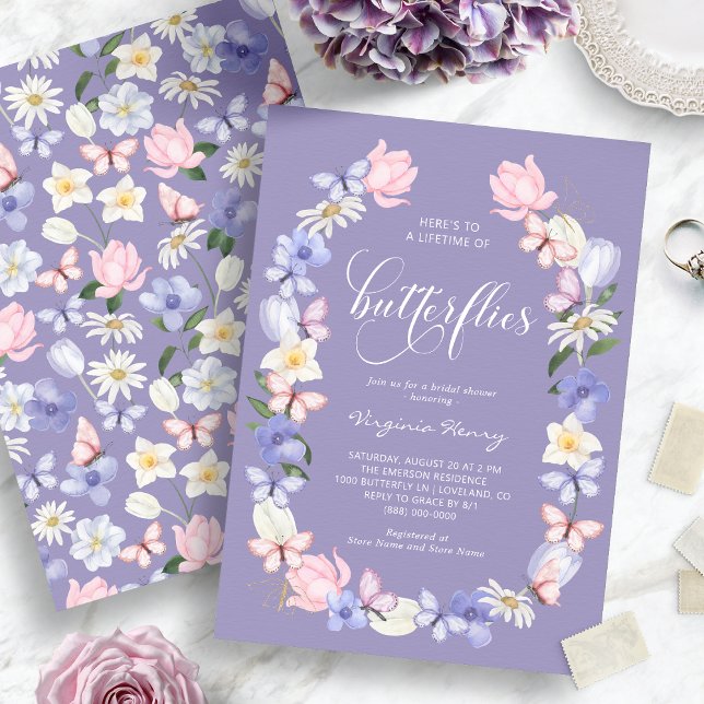 Convites Chá de Bebê da Borboleta Roxa (Purple Butterfly Bridal Shower Invitation
)