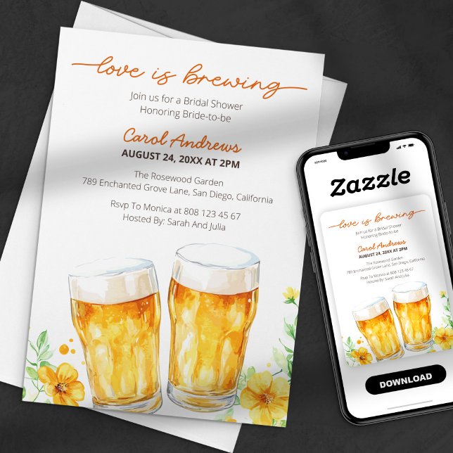 Convites Chá de Bebê da Cerveja Floral da Modern Love is Br (Criador carregado)