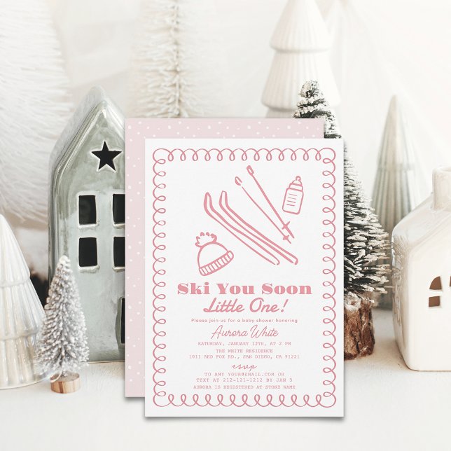 Convites Chá de Bebê da Garota do Esqui Desenhada à Mão em  (Criador carregado)
