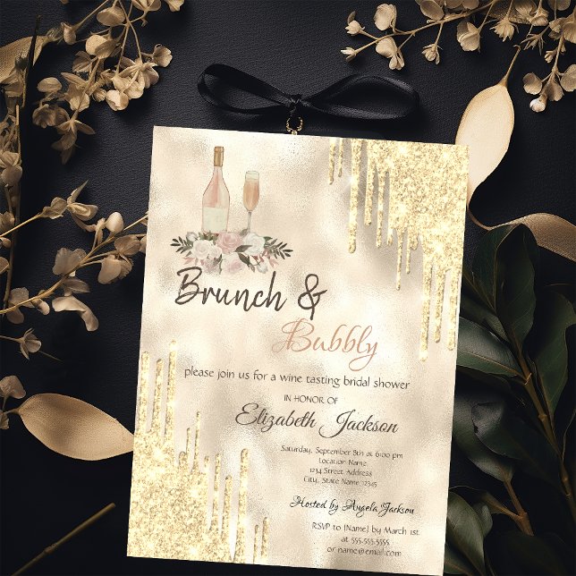 Convites Chá de Bebê da Gold  Drips Brunch & Bubbly (Criador carregado)