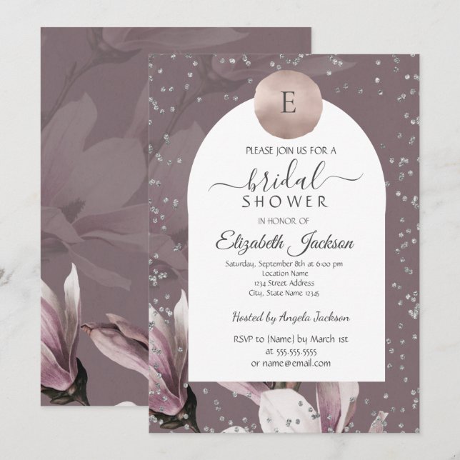 Convites Chá de Bebê da Magnolia Diamonds Monogram (Frente/Verso)