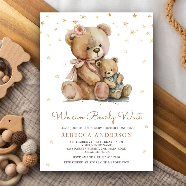 Convites Chá de Bebê da Mamãe Urso e do Fofinho Bebê Urso T (Criador carregado)