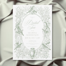 Chá de Bebê da Noiva Pássaros Verdes Elegantes