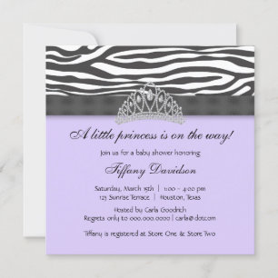 Convites Chá de Bebê da Princesa Diamond Tiara Roxo Zebra