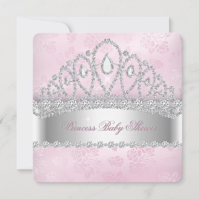 Convites Chá de Bebê da Princesa Pink White Diamond Tiara 2 (Frente)