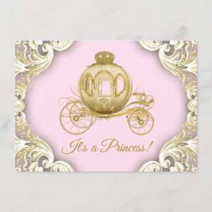 Convites Chá de Bebê da Princesa Real em Carruagem Rosa e D