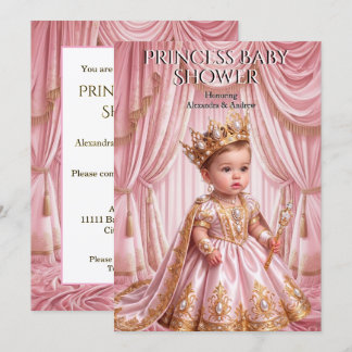 Convites Chá de Bebê da Princesa Real Tiaro Rosa Dourado