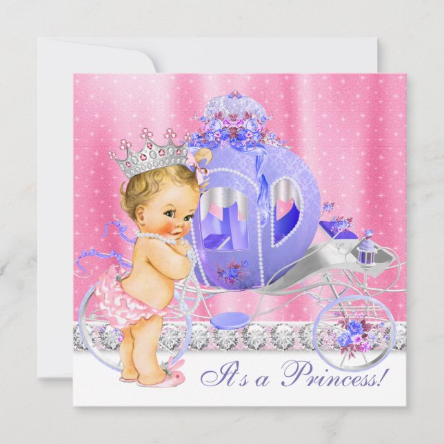 Convites Chá de Bebê da Princesa Rosa e Roxo (Frente)