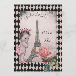 Convites Chá de Bebê da Rosa da Torre Eiffel Princesa Vinta