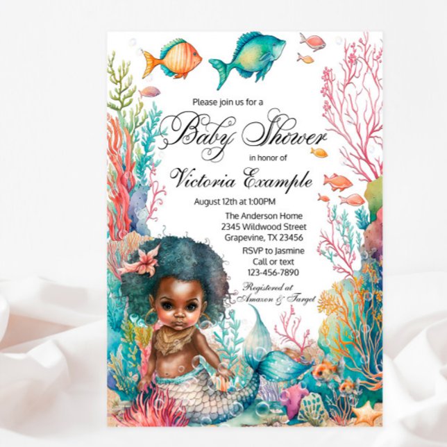 Convites Chá de Bebê da Sereia Afro (Criador carregado)