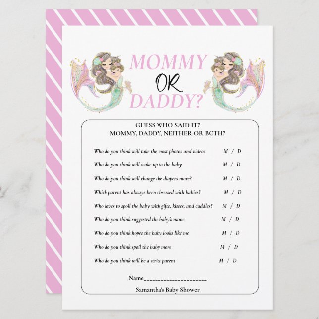 Convites Chá de bebê da sereia debaixo do mar (Frente/Verso)