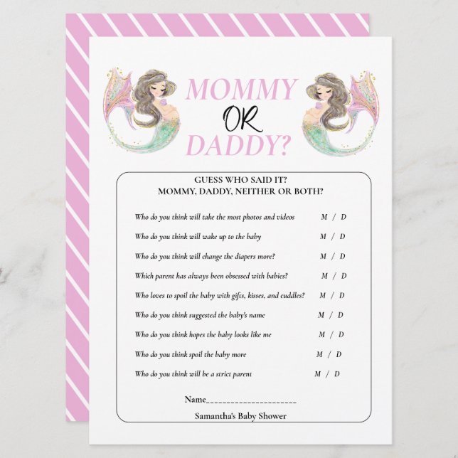 Convites Chá de bebê da sereia debaixo do mar (Frente/Verso)