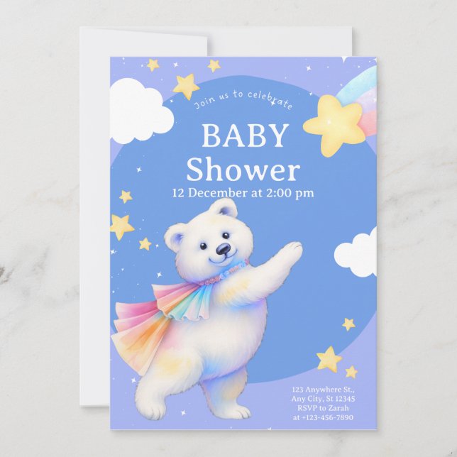 Convites Chá de Bebê da Ursa Polar Dançarina Zarah (Frente)