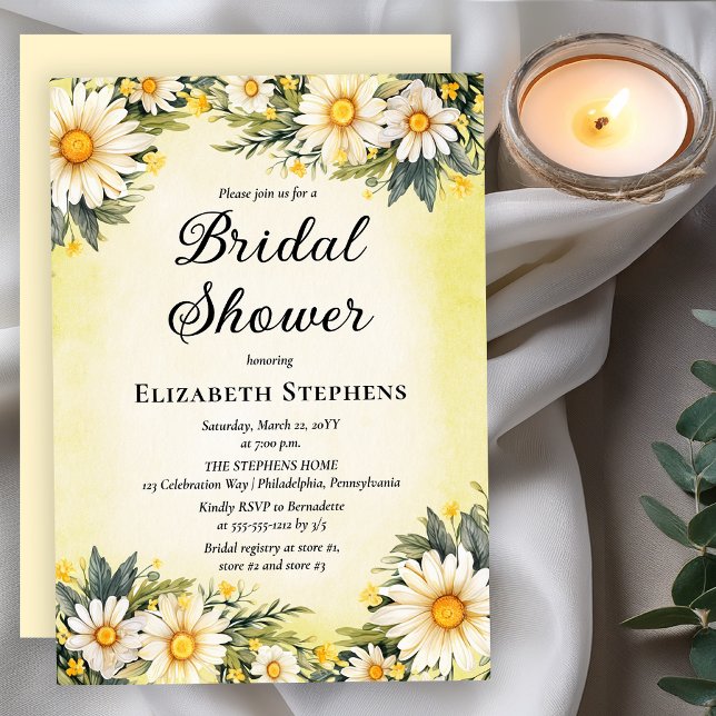 Convites Chá de Bebê Daisy Floral Buttercream Festa de Jard (Elegant daisy bridal shower invitation with soft buttercream floral design)