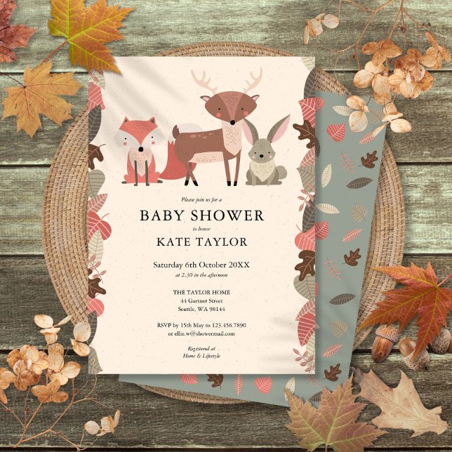 Convites Chá de Bebê de Animais da Floresta  (Woodland Animals Baby Shower Invitation)